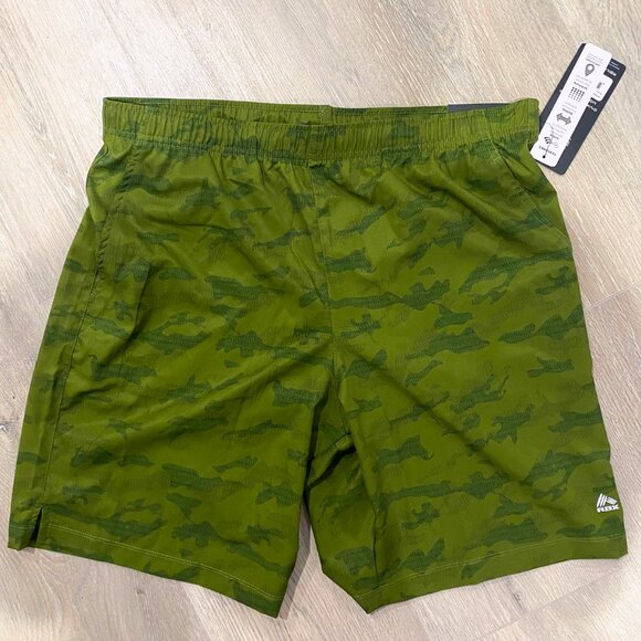 RBX Mens Shorts L Training Performance Flat Front Classic Fit Active Olive Camo‎ - Picture 1 of 3